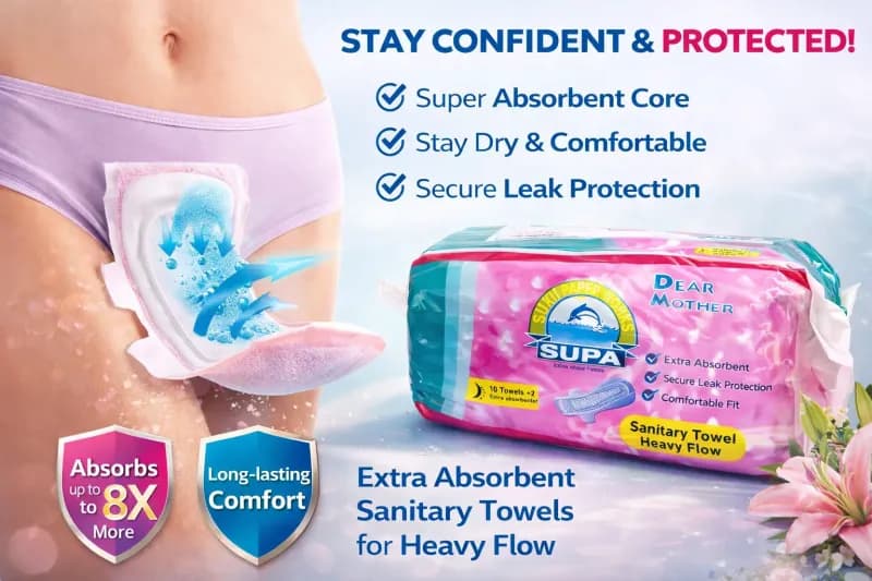 10PCS Supa Sanitary Towels Heavy Flow Extra Absorbent Pads