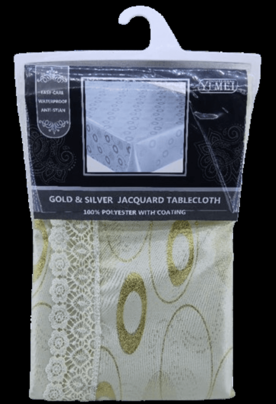 YIMEI Gold & Silver Jscquard Tablecloth 100% Polyester with Coating 150 * 200