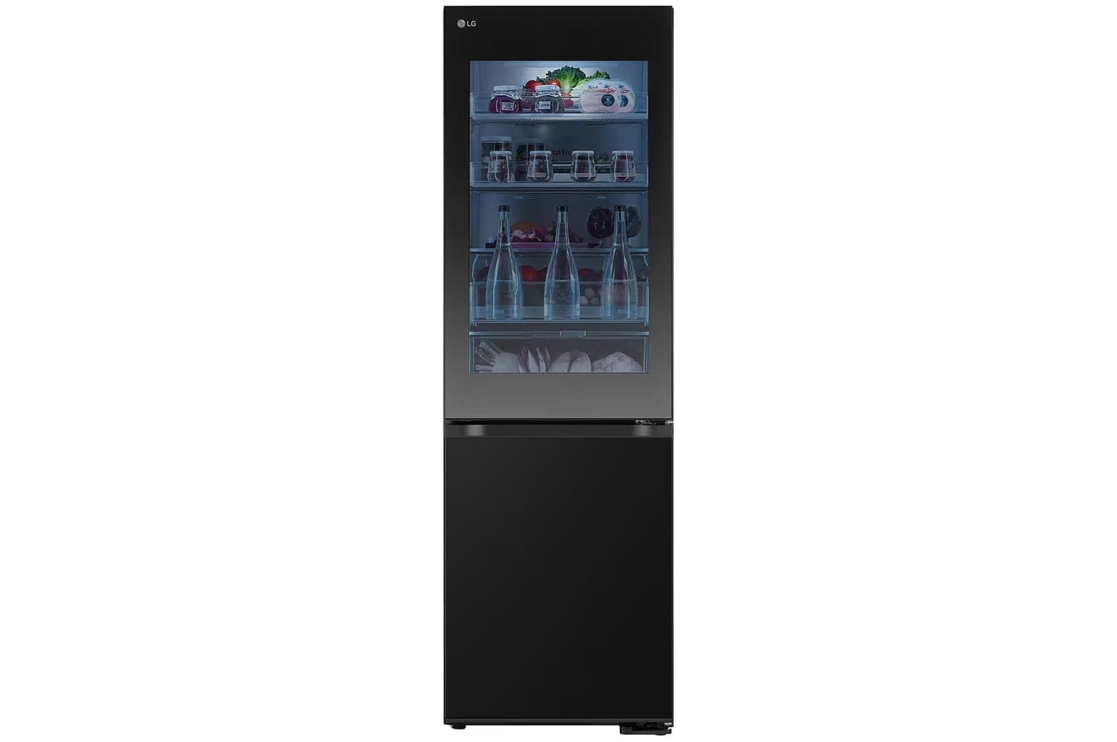 LG 349L InstaView™ Bottom Freezer Refrigerator with LinearCooling™, Total No Frost, DoorCooling+™, ThinQ™, Essence Black Steel Finish