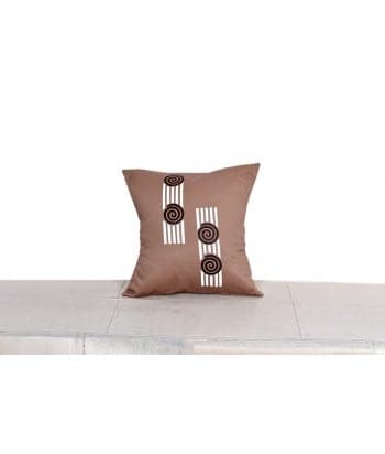 Soft Cotton Cushion Cover - Light Brown with Dark Brown &amp;amp; Black Ring Prints