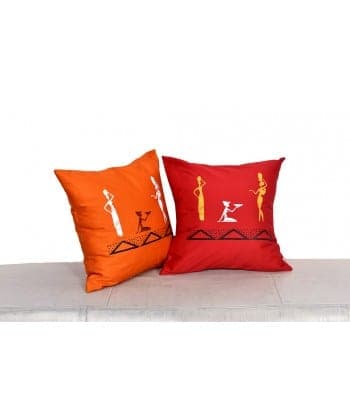 Soft Cotton Cushion Cover - 2 pieces - Red &amp;amp; Orange with Black &amp;amp; White Prints