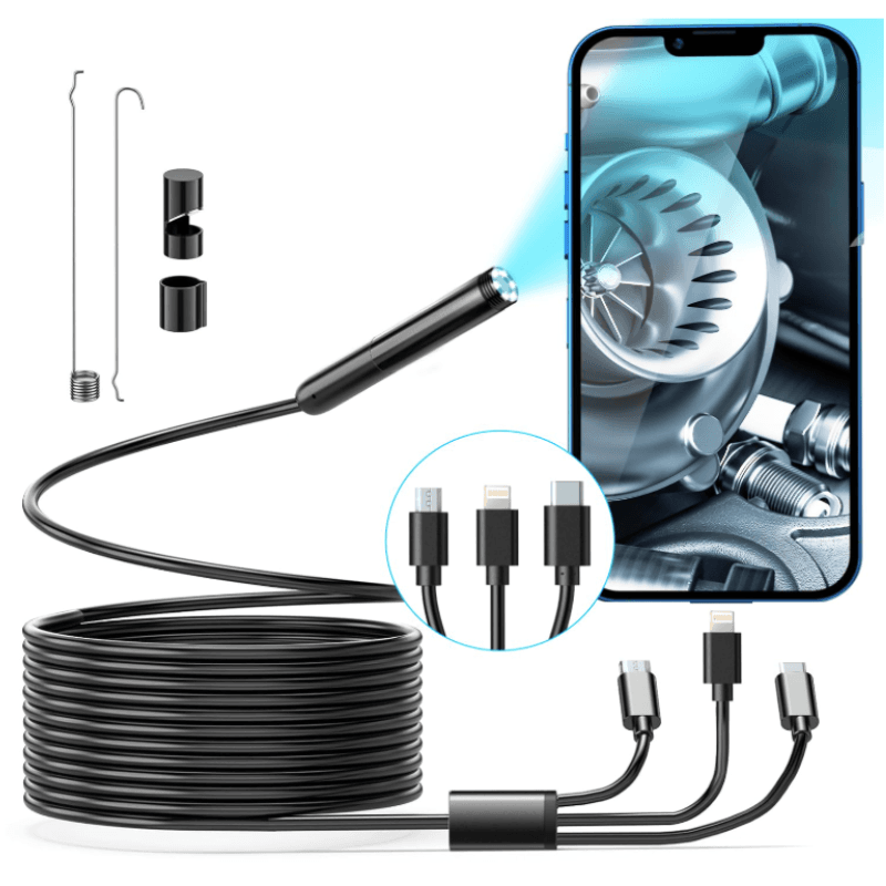 Wireless Endoscope, Wi-Fi Industrial Borescope with 6 LED Lights, 7.9mm Type-C USB Snake Camera, Waterproof IP67 Inspection Camera for OTG Android, iPhone