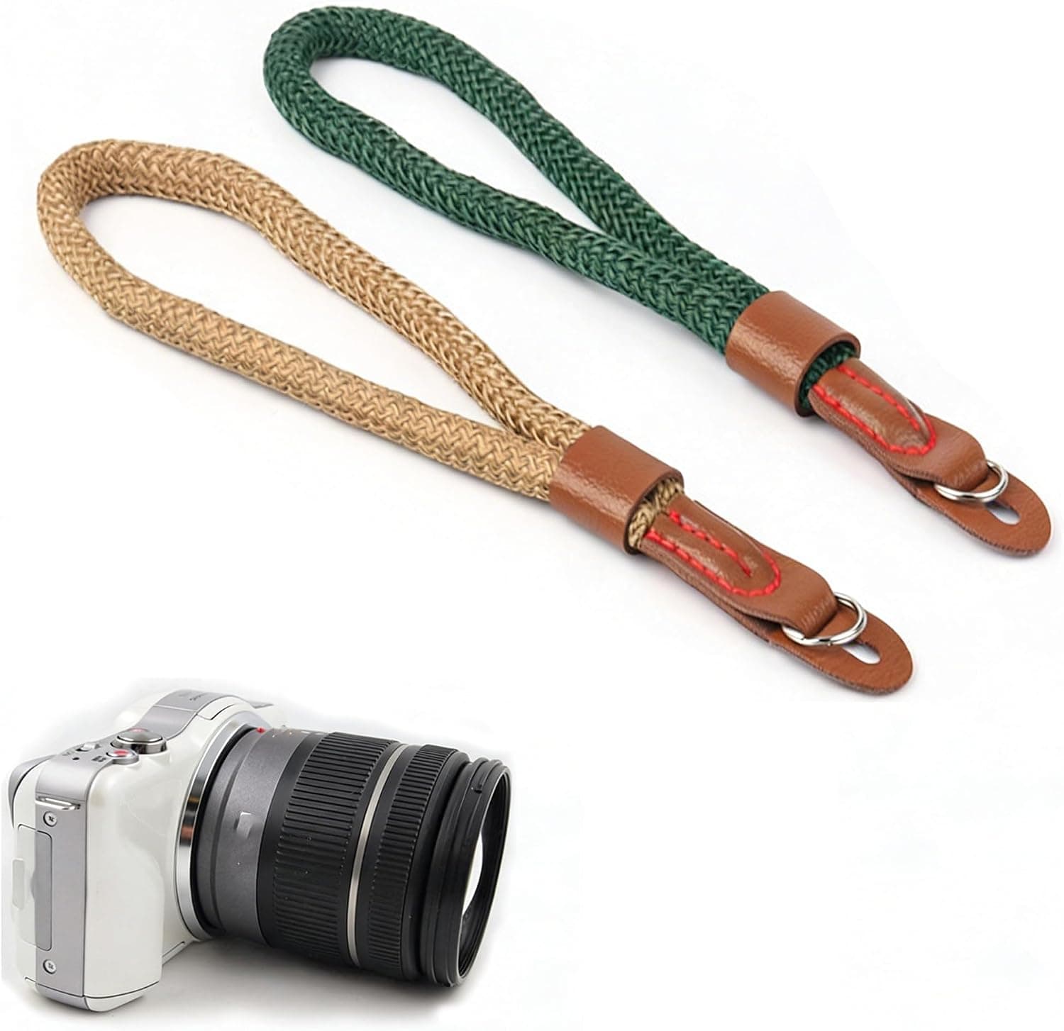 Bukela Camera Hand Wrist Strap (2-Pack) — Braided Anti-Slip Adjustable Safety Strap, Green & Brown