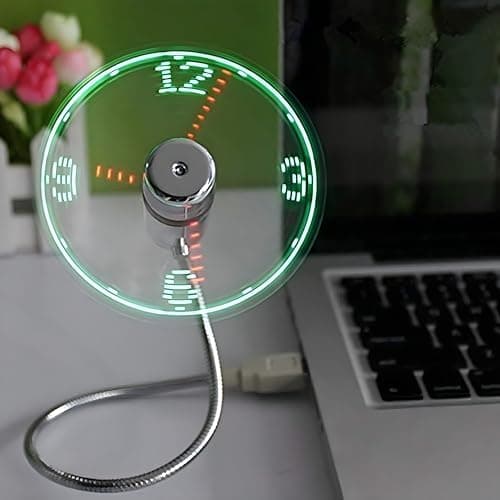NALACAL USB Clock Fan with Real Time Clock and Temperature Display — Silver, Stocking Stuffer Gadget