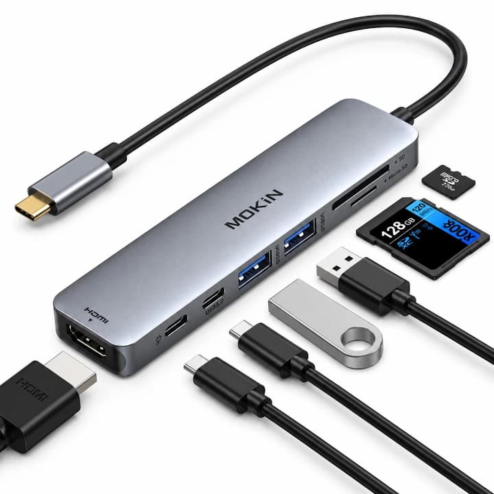 USB C Dongle with HDMI, microSD/SD Card Reader, USB C Data Port,