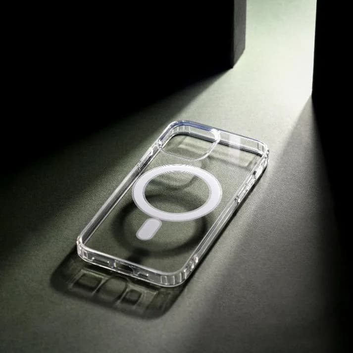 iPhone MagSafe case made of transparent material.
