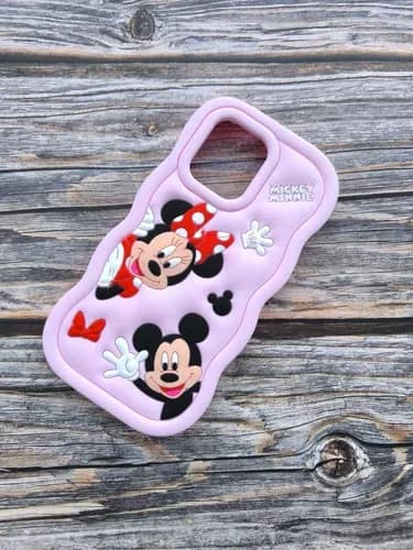 3D wavy silicone phone case featuring Disney's Mickey and Minnie Mouse.