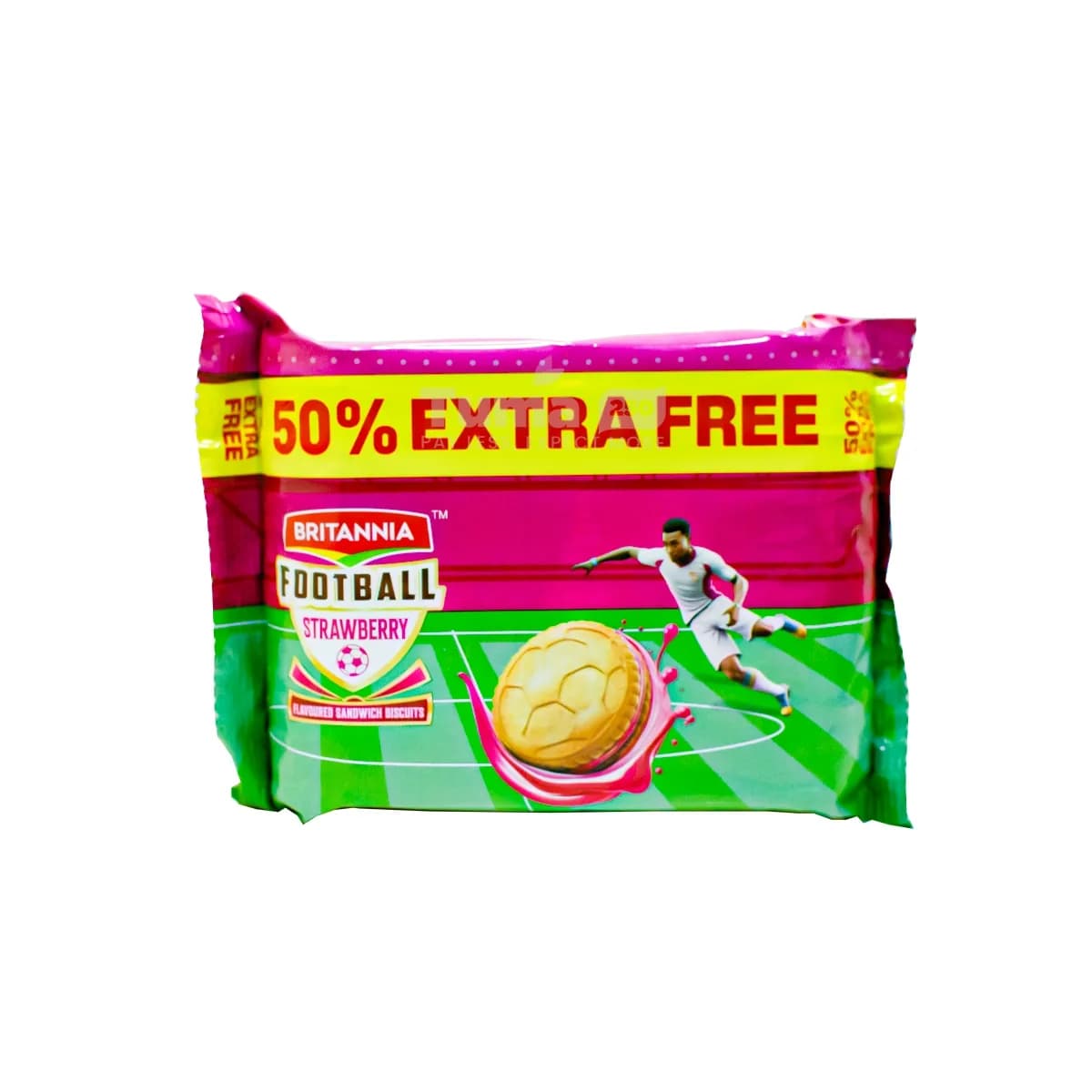 Britannia Football Strawberry Flavoured Sandwhich Biscuits 96g+ 50% Free