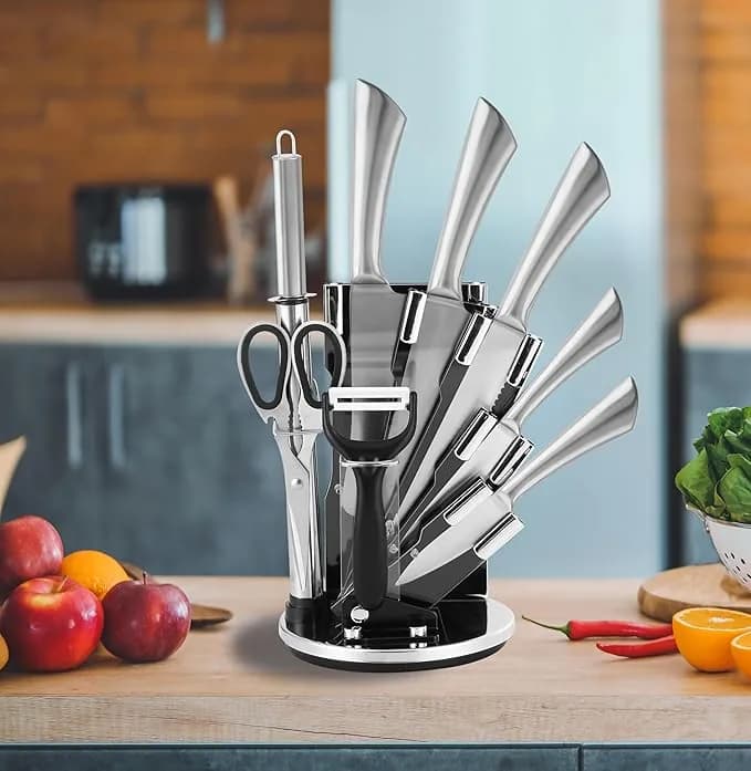 stainless steel kitchen knife set.