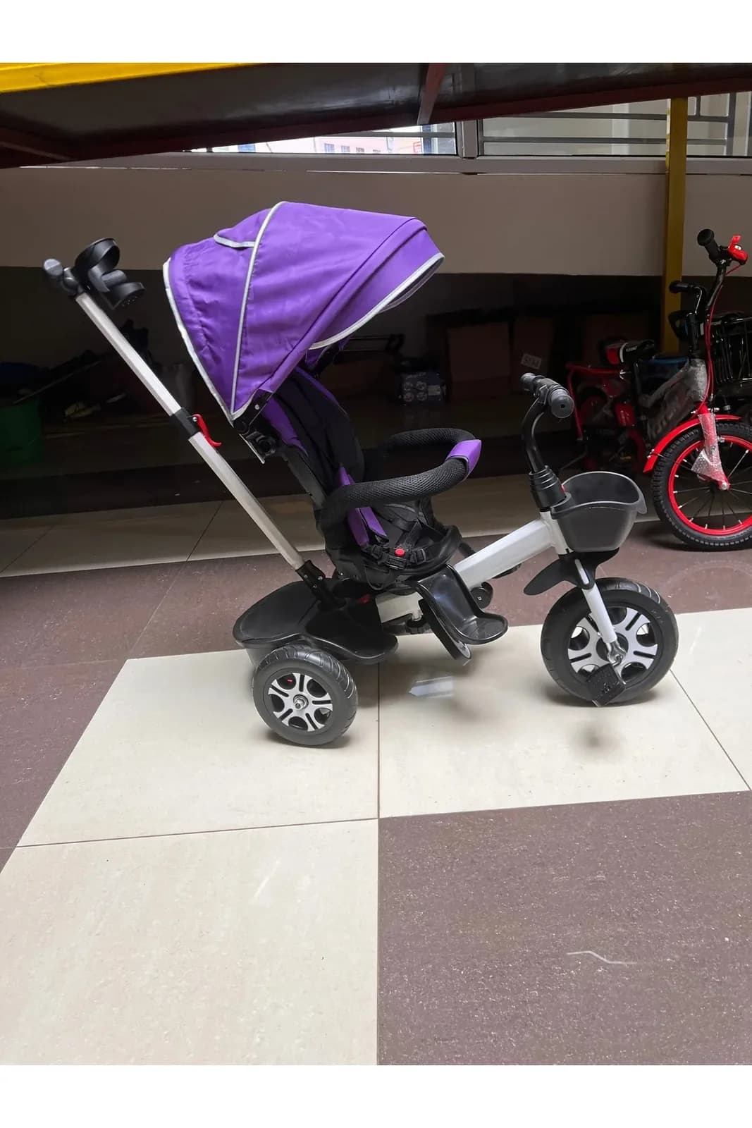 Purple Canopy Tricycle with Parent Handle