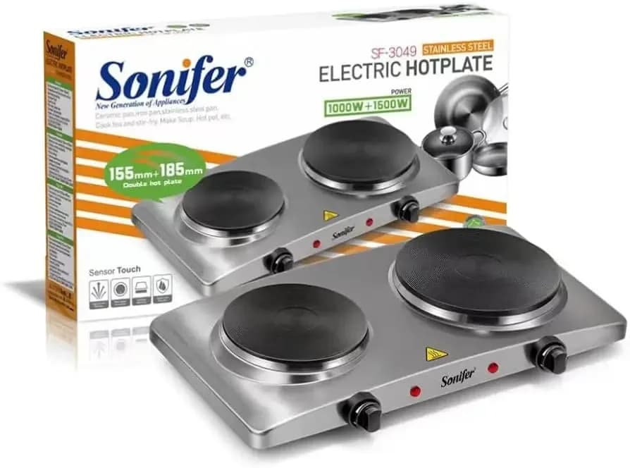 Sonifer SF-3049 Stainless Steel Electric Hotplate - 1500W & 1000W Dual Burner
