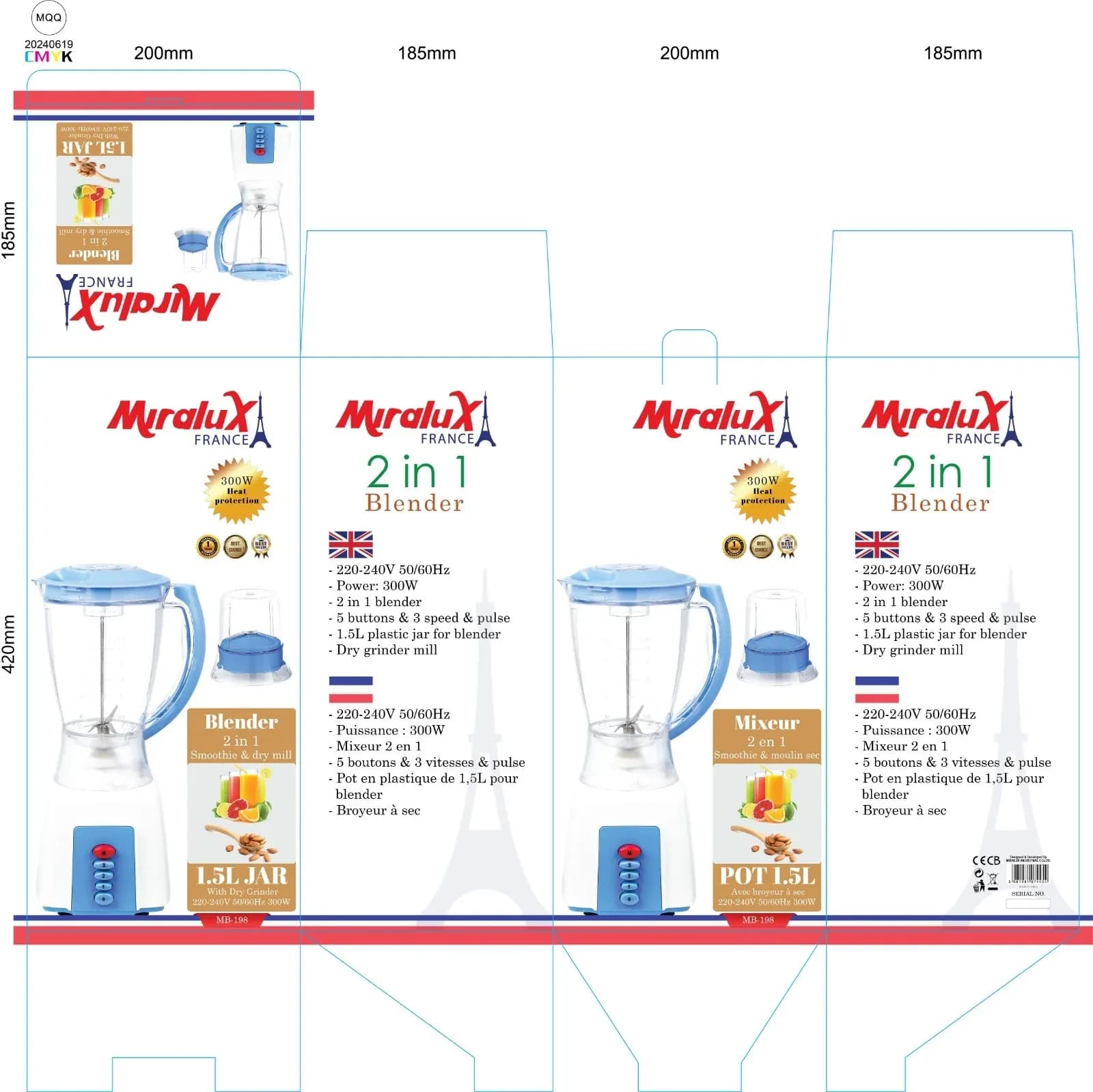 MB-198 MIRALUX BLENDER 2IN1, 1.5L
