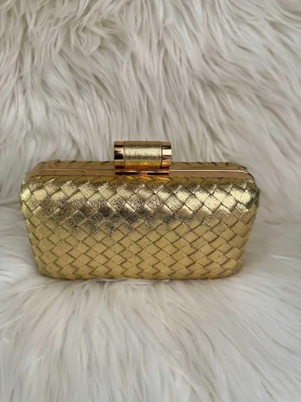 Gold Woven Clutch Handbag