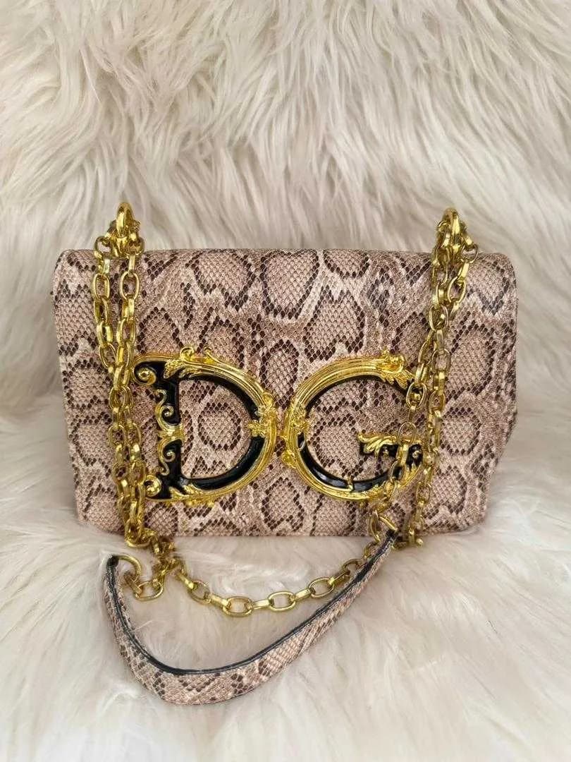 Snake-Print Chain Shoulder Handbag