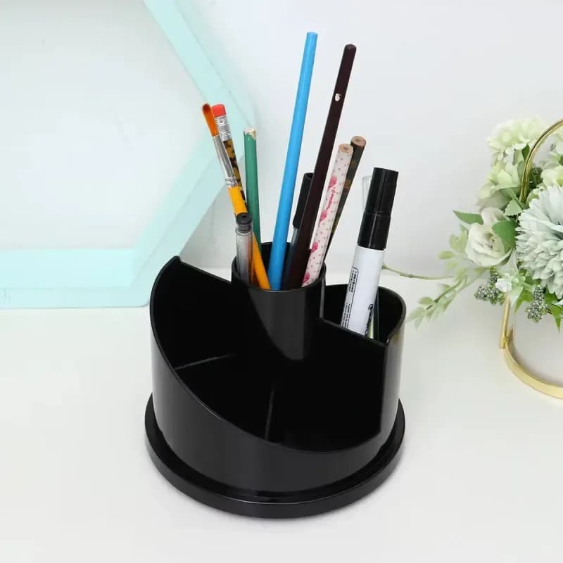 Black Rotatable Pencil Holder Desk Organizer Creative 360 Pen Container for Office Home