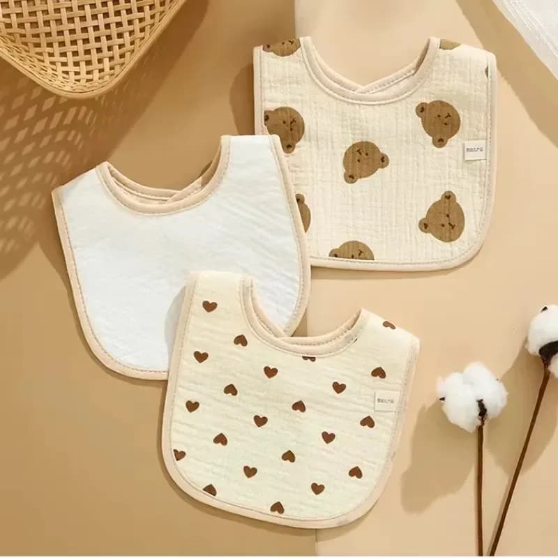 7PCS Waterproof Cotton Baby Bibs for Newborns Cartoon Feeding Burp Cloth Set