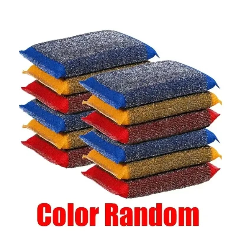 5PCS Scratch Free Dishwashing Sponge Kitchen Cleaning Brush Stainless Steel Wire Cloth Heavy Duty Pot Bowl Cleaner