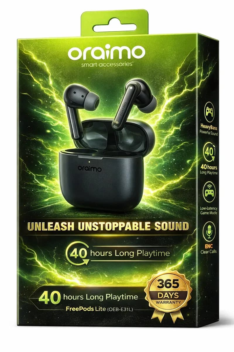 Oraimo Best Freepods Lite Wireless Earbuds Long Hours Playtime Heavy Bass Enc Clear Calls
