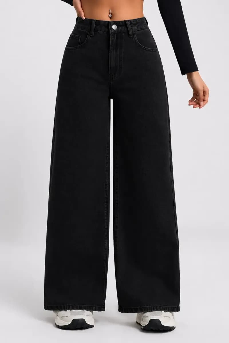 Black High Waist Wide Leg Jeans for Women Trendy Denim Pants