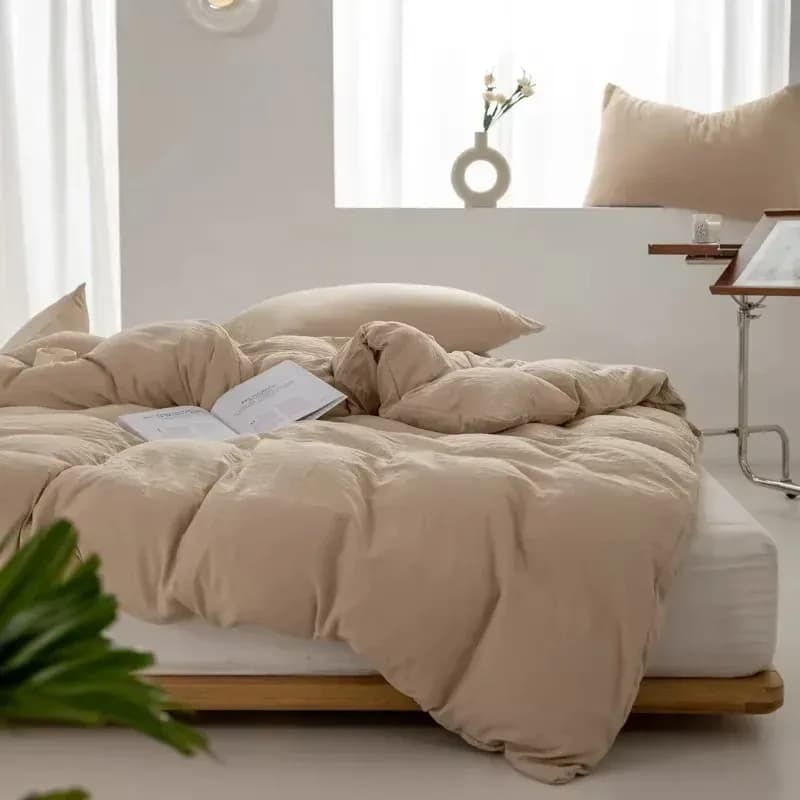 Luxury Washed Cotton Duvet Cover Set Soft Minimalist Bedding for Single Double Queen King Beds