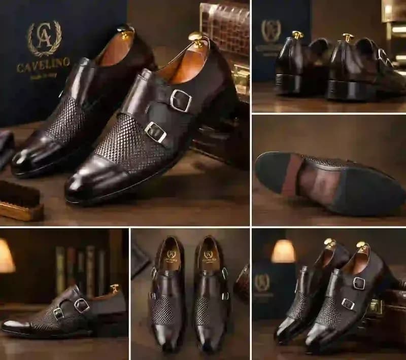 Men's Leather Double Monk Strap Shoes