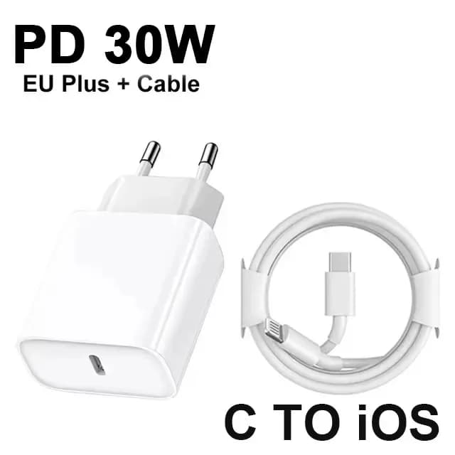 Original 30W Fast Charger for Apple iPhone 16 15 14 13 12 11 Pro Max USB C Quick Charging X Xs Xr 8 Plus Cable Phone Accessories