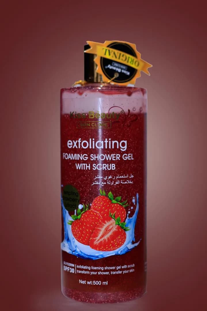 Kiss Beauty Exfoliating Foaming Shower Gel with Scrub (Strawberry):