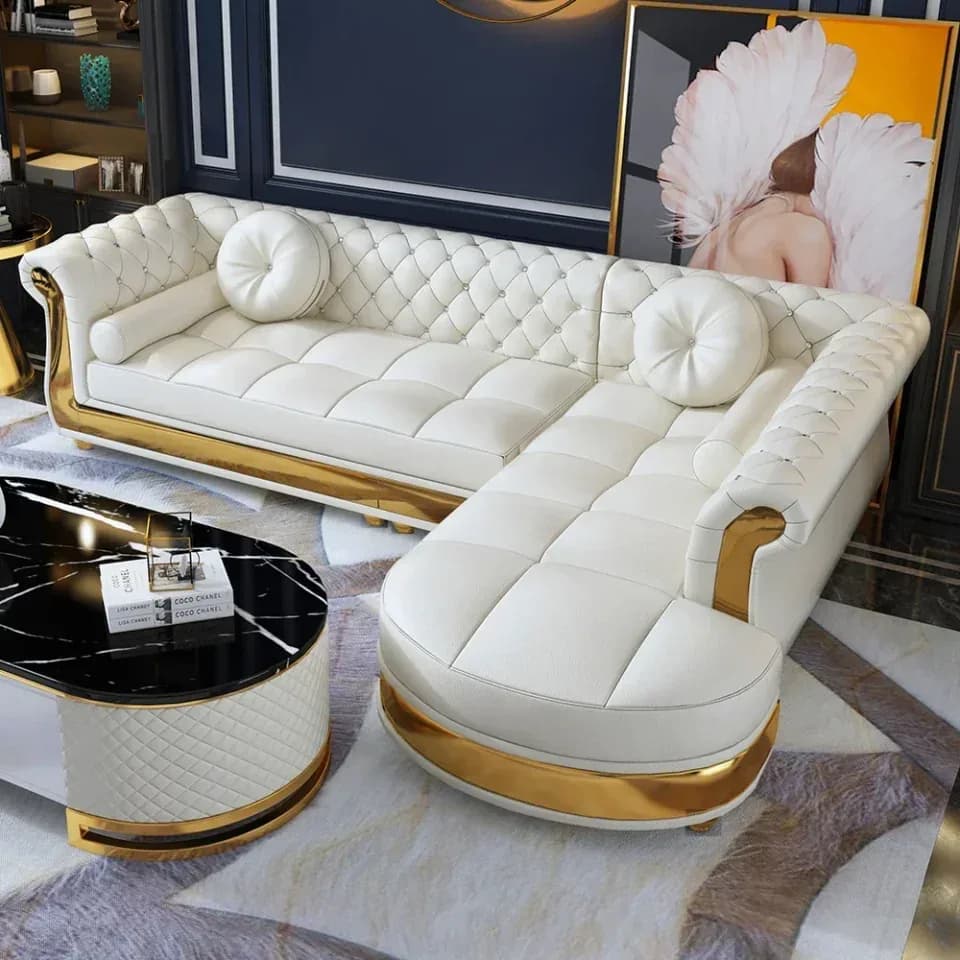 Modern White 5-Seater L-Shaped Sectional Sofa with Chaise