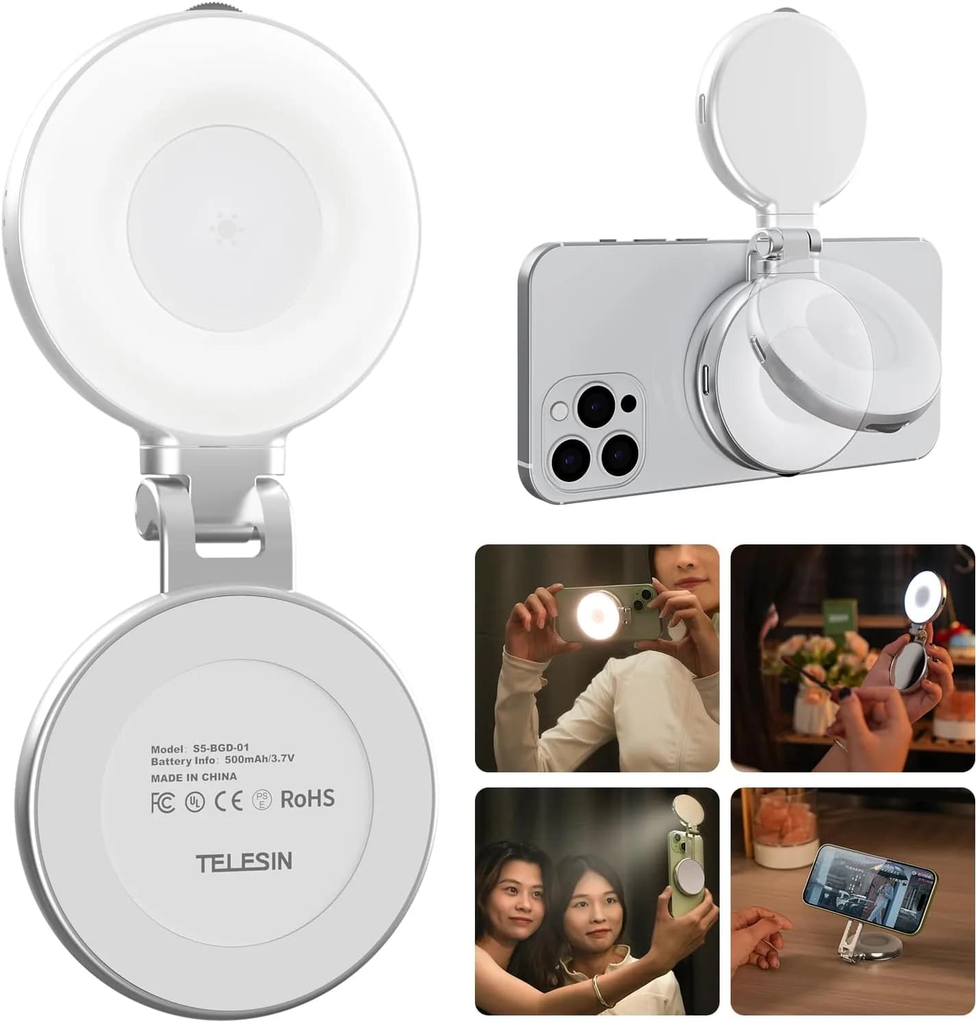 TELESIN Magnetic Selfie Light with Mirror