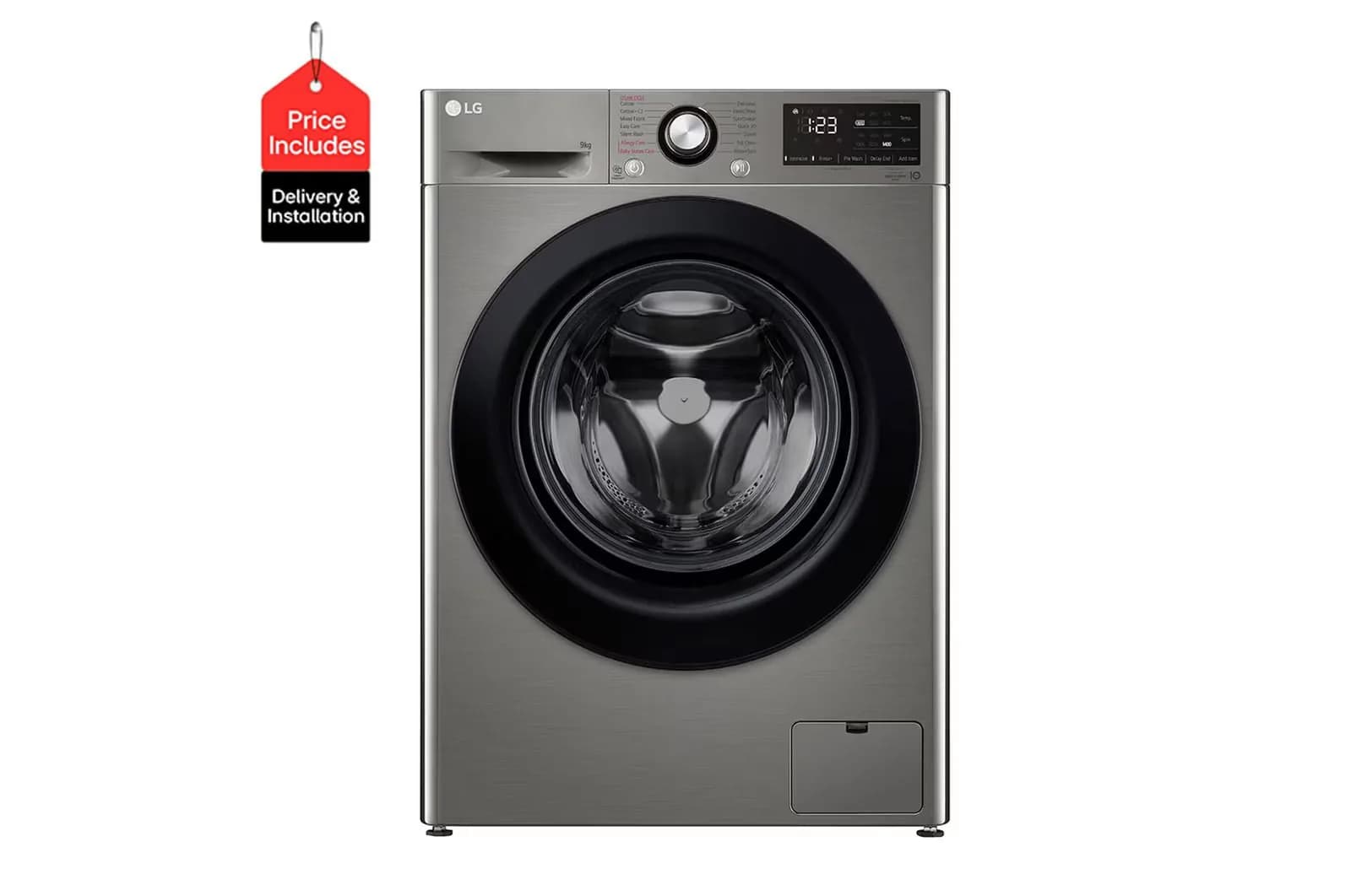 LG 9kg Front Loading Washing Machine with AI DD, Steam Technology, Inverter DirectDrive, and TurboWash (F4R3VYG6P)