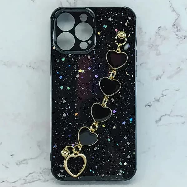 black glitter smartphone case featuring an attached.