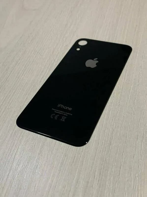 a replacement back glass panel for a black Apple iPhone XR.