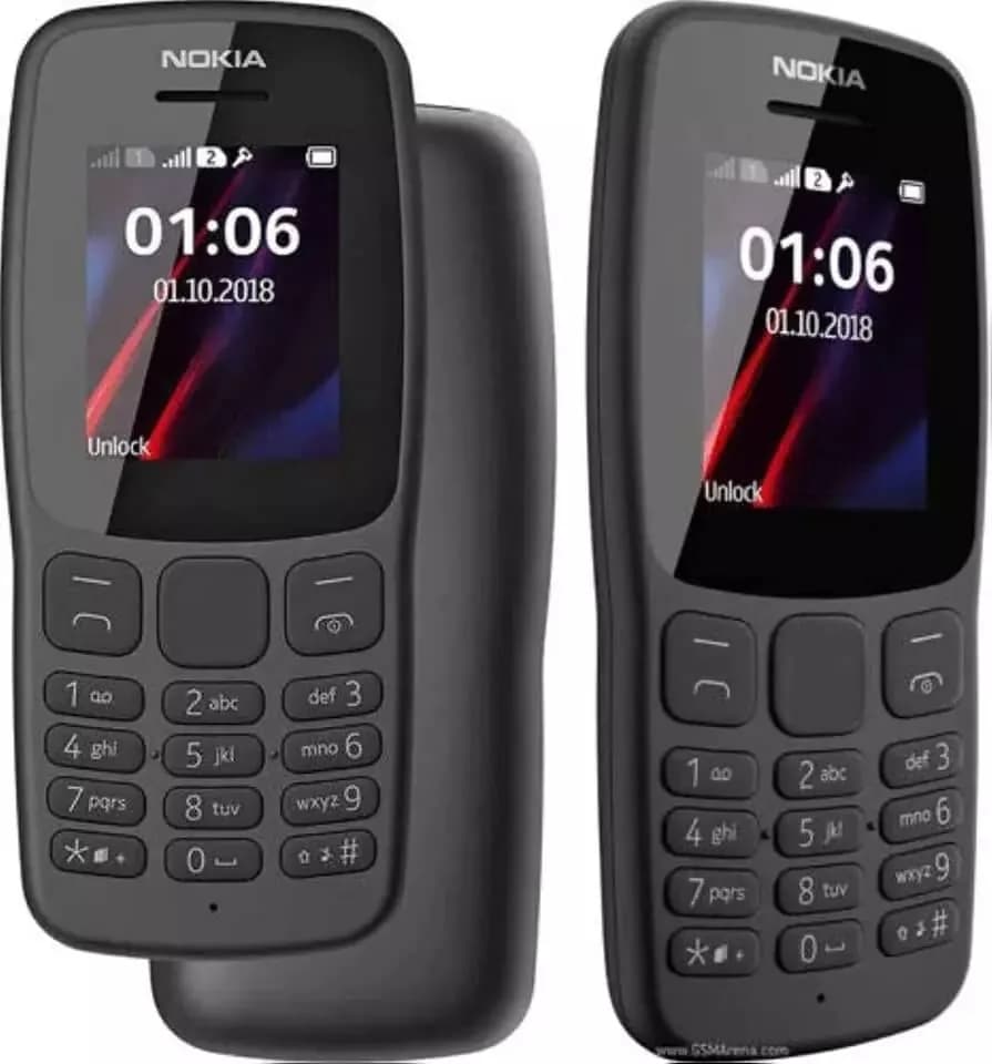 Nokia 106 dual SIM feature phone in a white box.