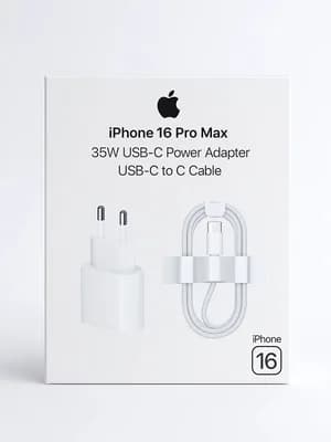 White Apple 35W USB-C Power Adapter and cable set branded for the iphone 16 pro max