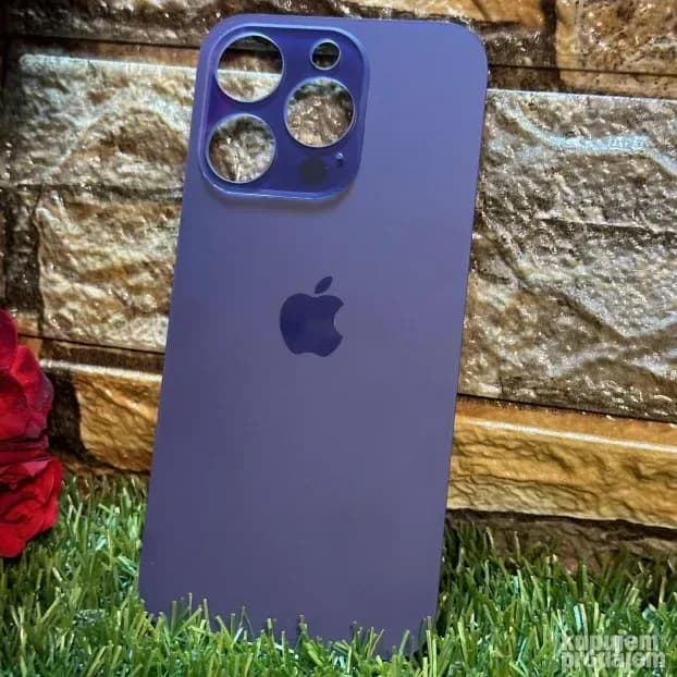 replacement back glass panel for an iPhone 14 in Deep Purple.