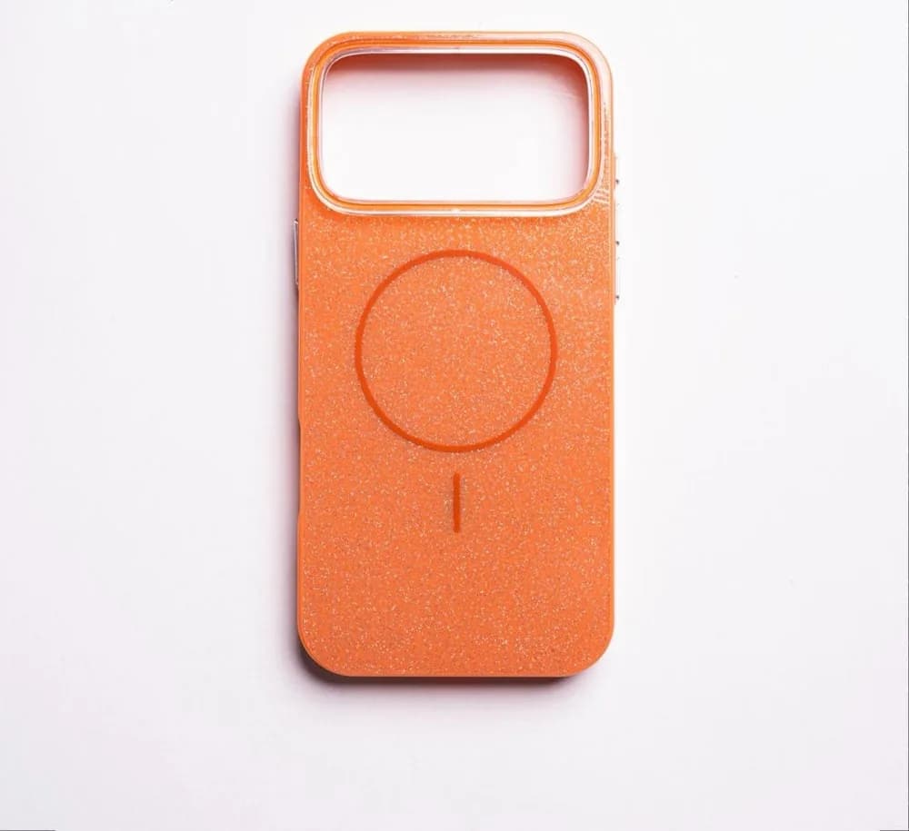 orange glitter MagSafe protective phone case,iPhone 17 Pro Max.
