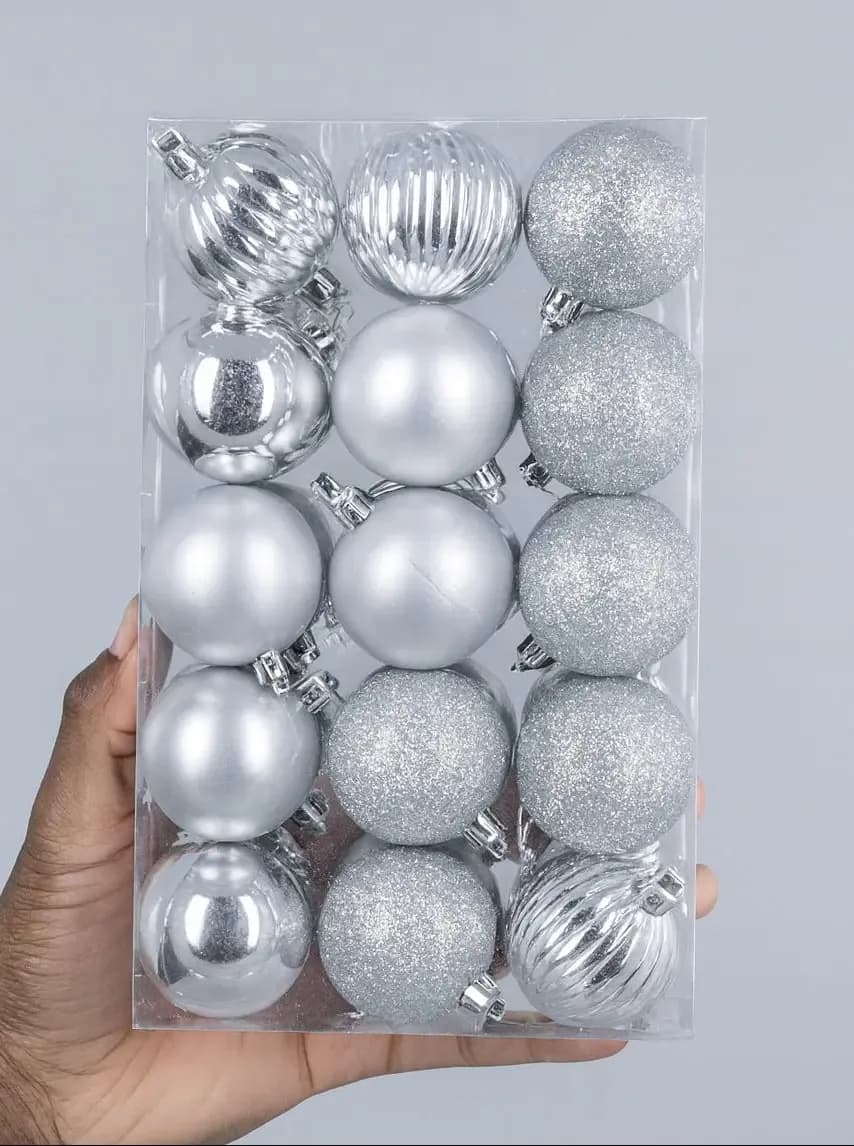 Silver Christmas Ball Ornaments 6cm 24pcs
