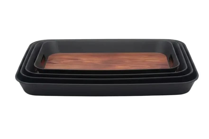3-Piece Nested Faux-Wood Serving Tray Set