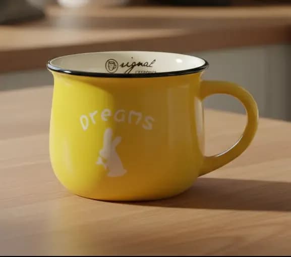 Yellow Ceramic Mug – “Dreams” with Rabbit Design by Signal Ceramics