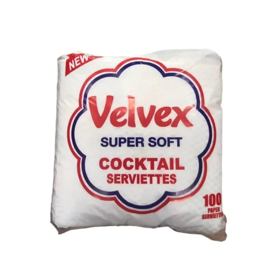 Velvex Super Soft Cocktail Serviettes Napkins, 100 Pieces