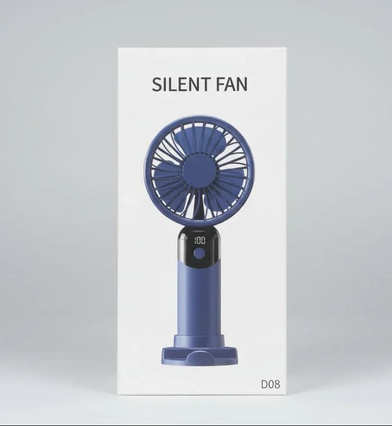 D08 Portable Mini Silent Fan – USB Rechargeable with LED Display