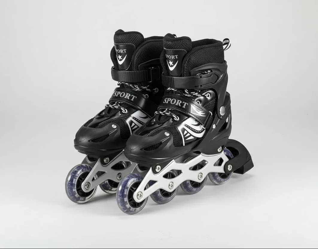 Black Adjustable Kids’ Inline Roller Skates – Beginner Friendly Size 31-42