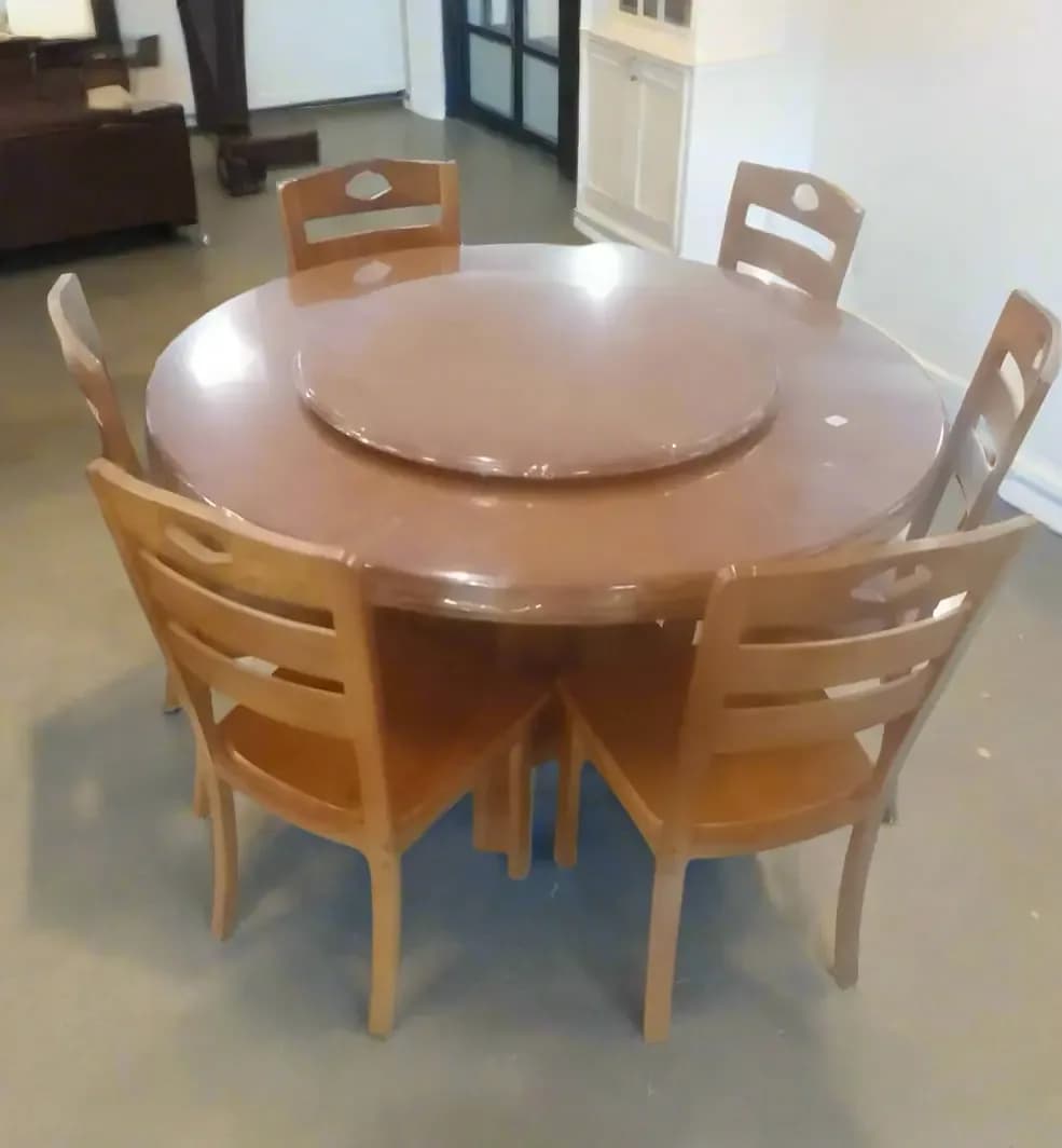 Round Dining Table Set with Lazy Susan 6Chairs and 1 Table