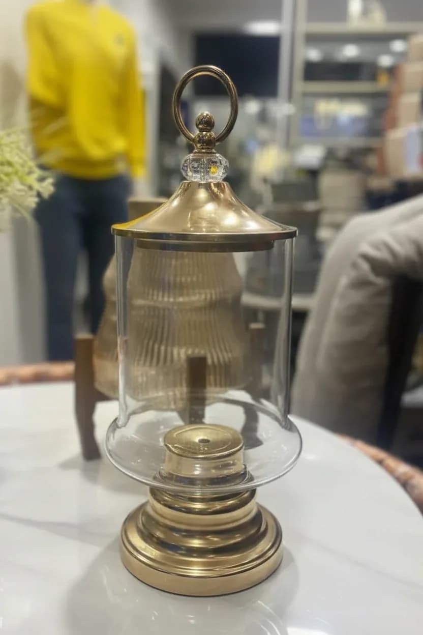 Gold Glass Hurricane Candle Holder with Lid 5L