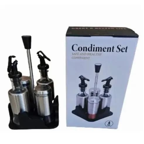 Box Condiment Set 4 pieces with Metal Holders