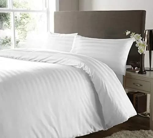 White /Sky Blue / Green Satin Stripe Duvet Quilt Cover Bedding Set