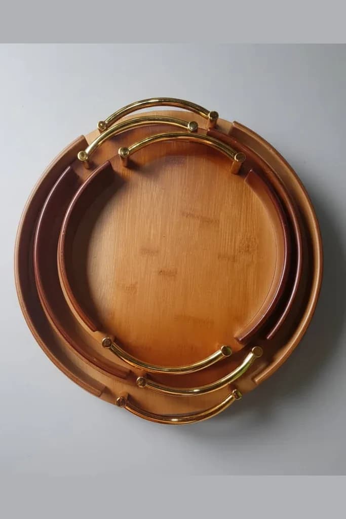 Bamboo Pallet Serving Tray Set with Gold Handles/3PIECES