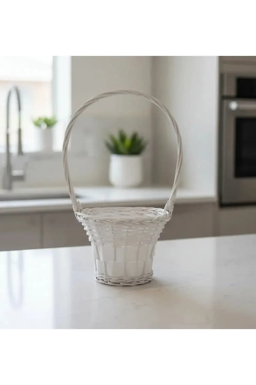 White Handwoven Wicker Basket – Elegant Storage & Home Decor small size