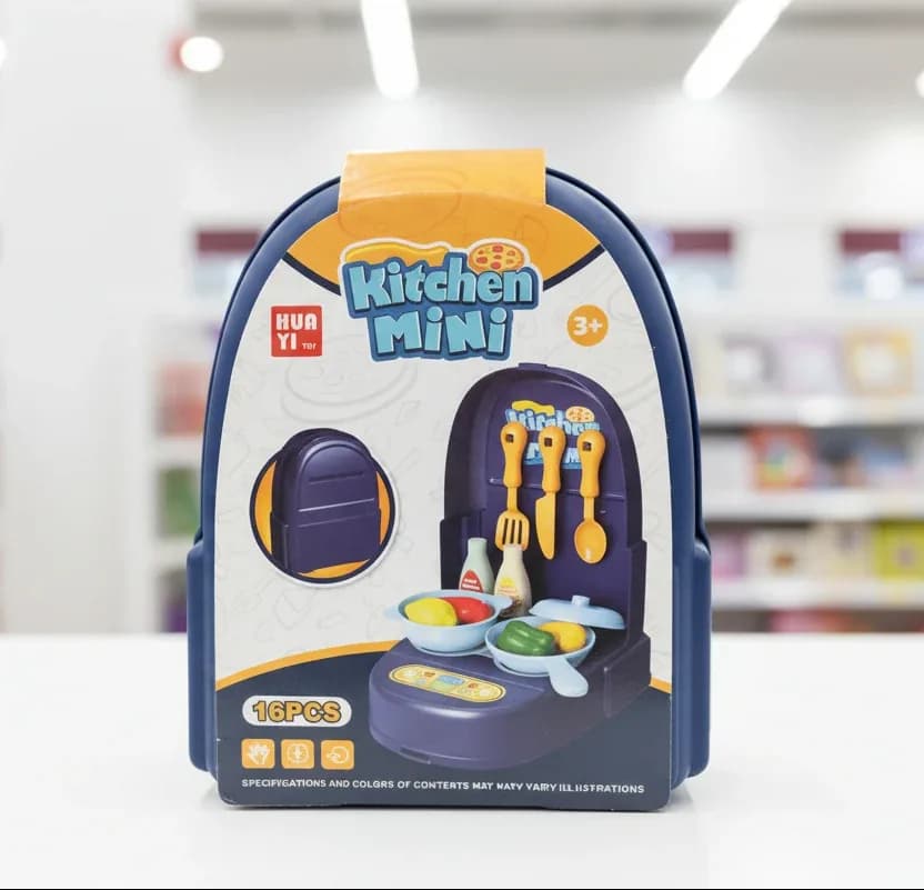 HUA YI Portable Mini Kitchen Toy Set – 16-Piece Foldable Backpack Playset( small)