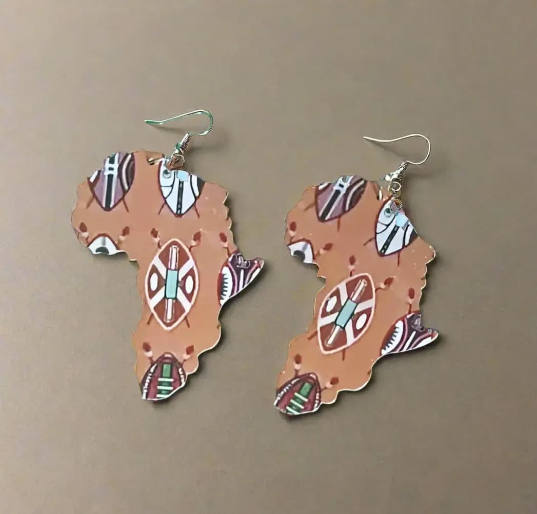 African Map Wooden Earrings